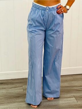 NWOT Active USA Blue & White Striped Wide-Leg Pajama Pants